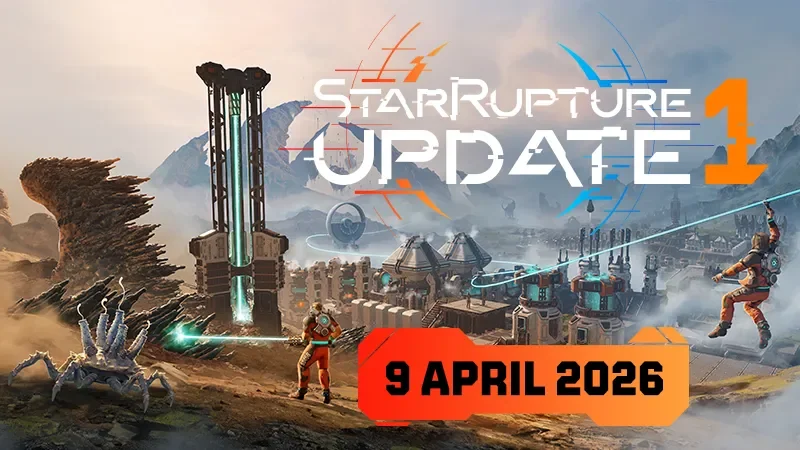 StarRupture Update 1 arrives April 9 with ziplines, wildlife, and map expansion cover image.
