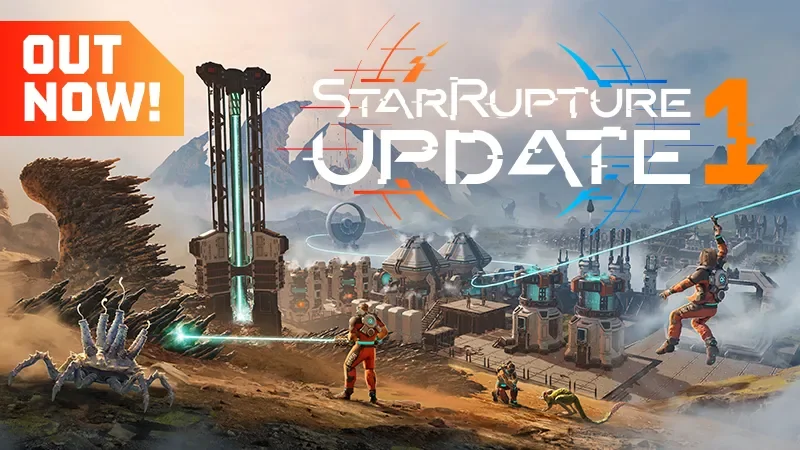 Update 1 for StarRupture Early Access adds ziplines and expanded map on April 9 cover image.