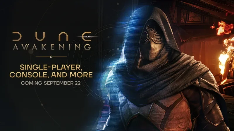 Dune: Awakening Launches on PS5, Xbox, Adds Single-Player Mode on September 22nd cover image.